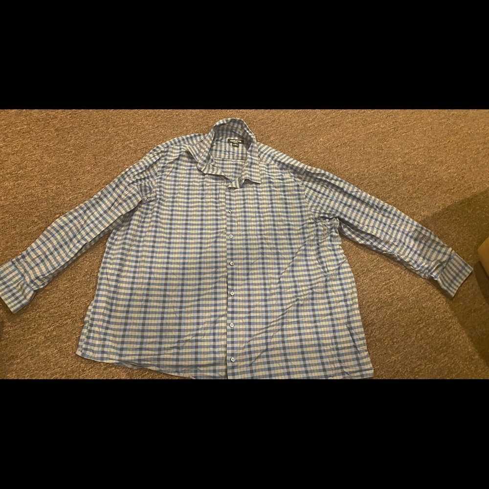 Claiborne Stretch 3X Mens Dress Shirt Casual Button Down blue plaid long sleeve